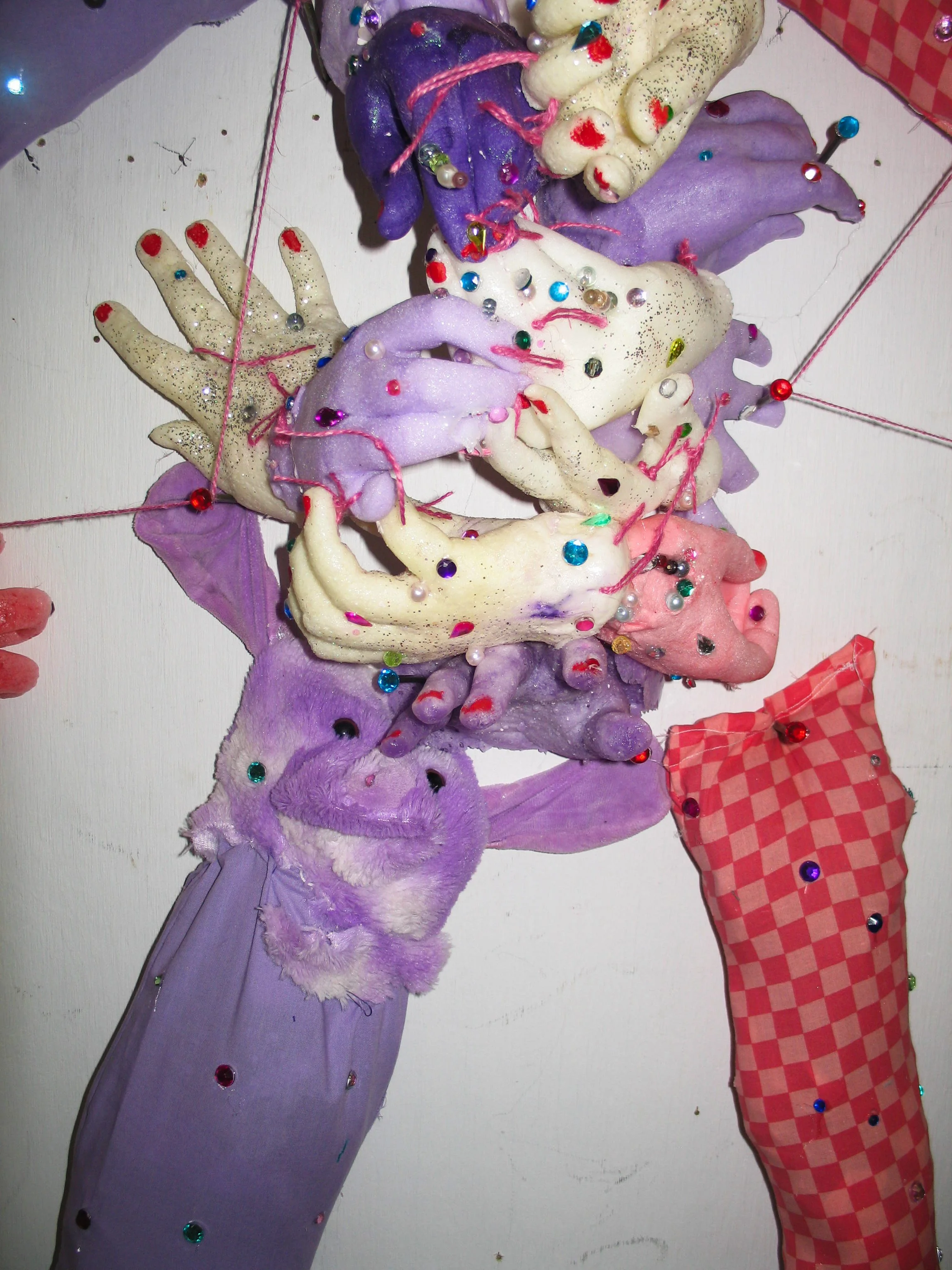 A Temporary Setback, 2025. Foam, rhinestones, twine, fabric, and glitter