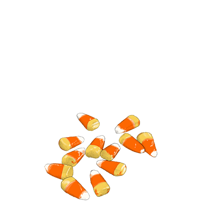 Multiple pieces of candy corn scattered on a white background.