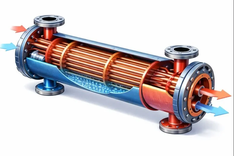 Stainless and copper spacers cut to exact length for high-density tube bundle spacing in shell-and-tube exchangers