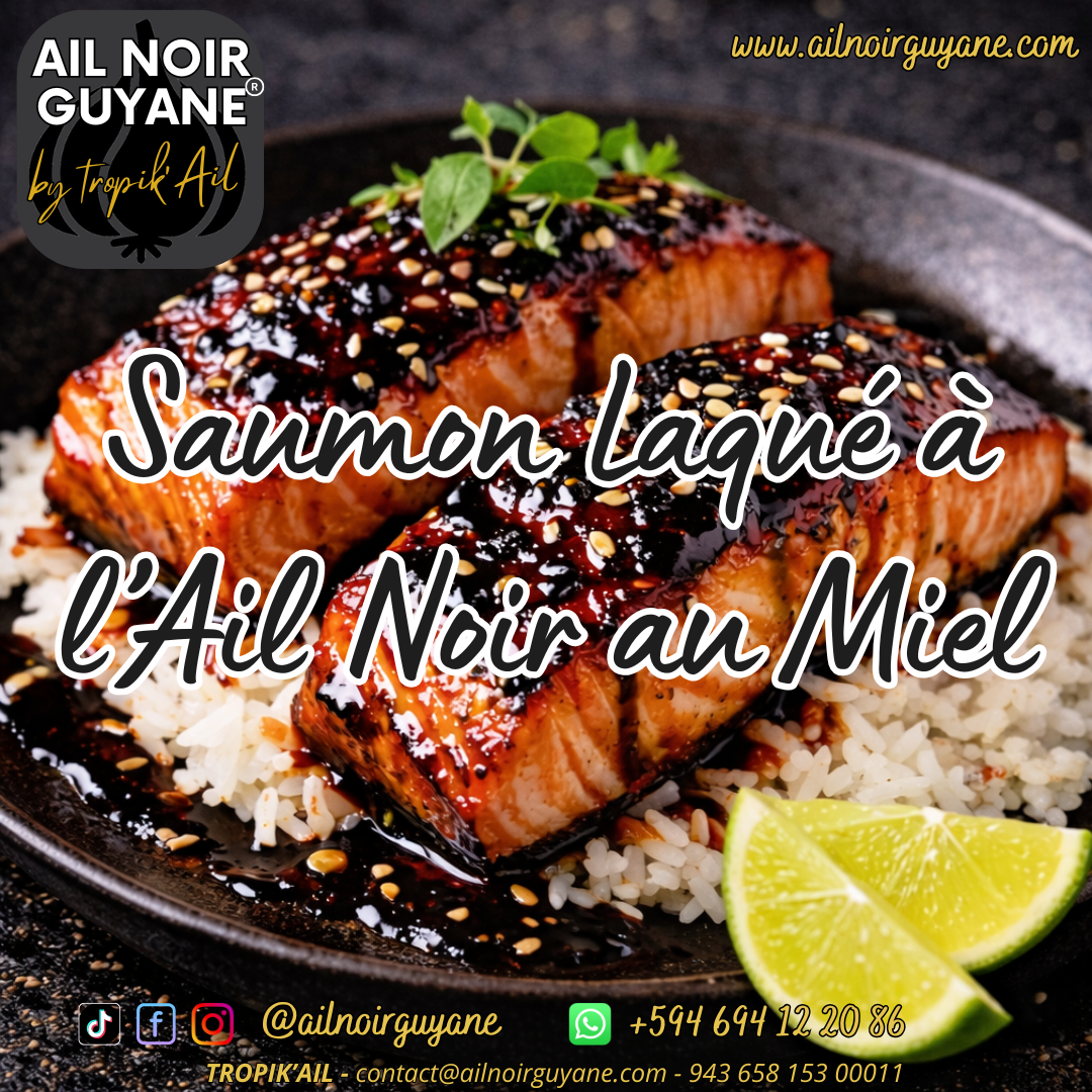 saumon laqué à l'ail noir au miel