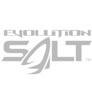 Logo for Evolution Salt with stylized text and a salt crystal graphic.