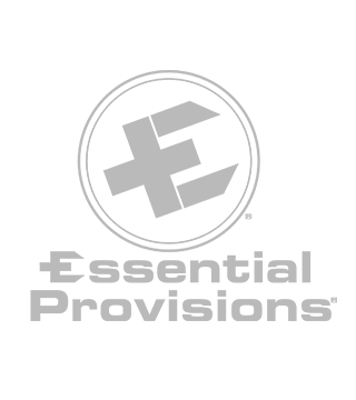 Essential Provisions logo featuring a stylized icon and text on a black background.