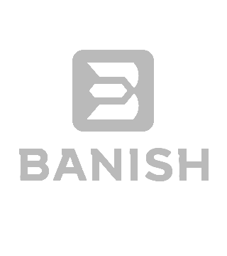 The image features a black background with the Banish logo, which consists of a stylized letter 'B' in a square shape, and the word 'BANISH' written in uppercase letters below the logo.