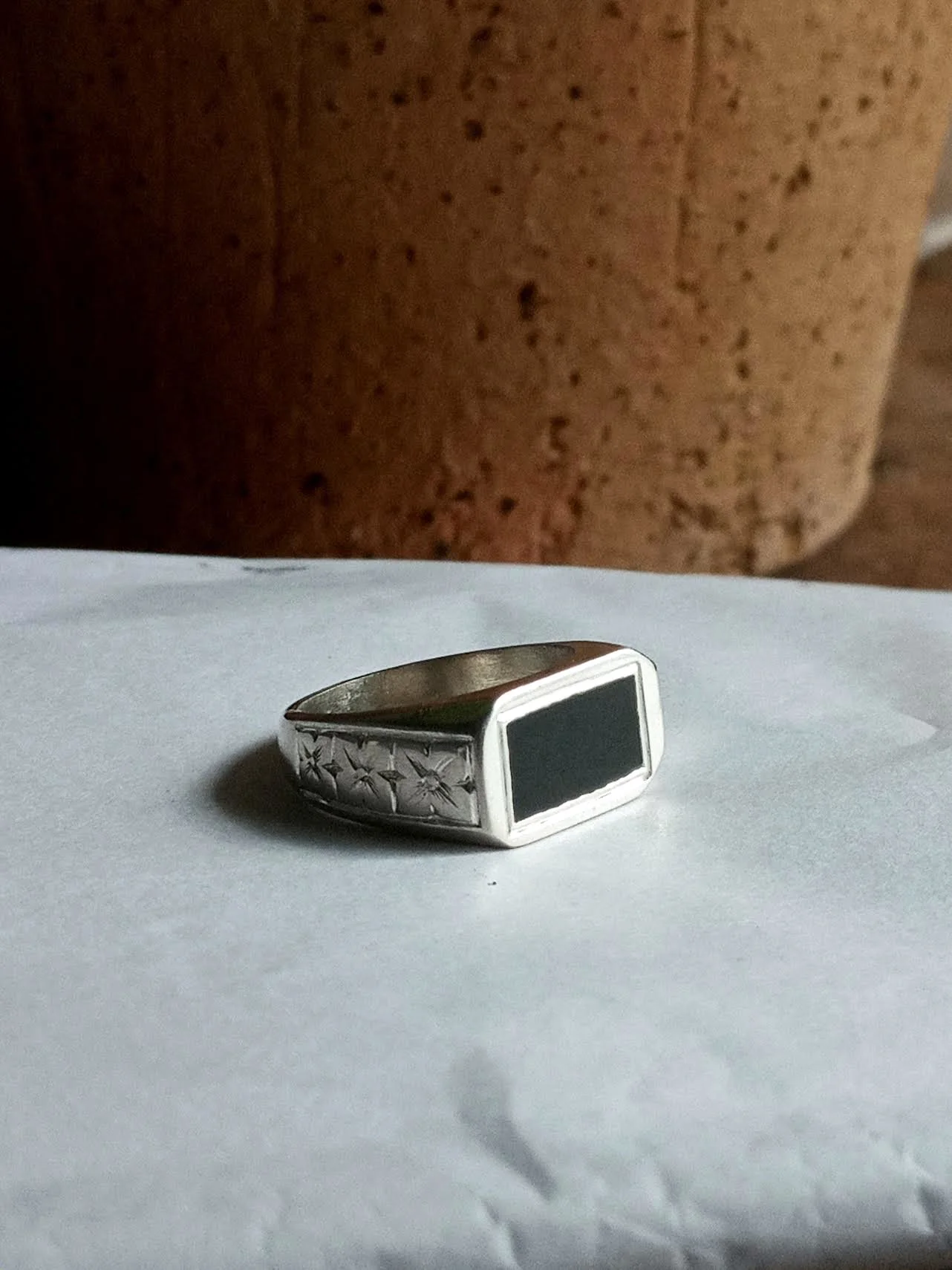 Rectangular Onyx with Floral Engraving