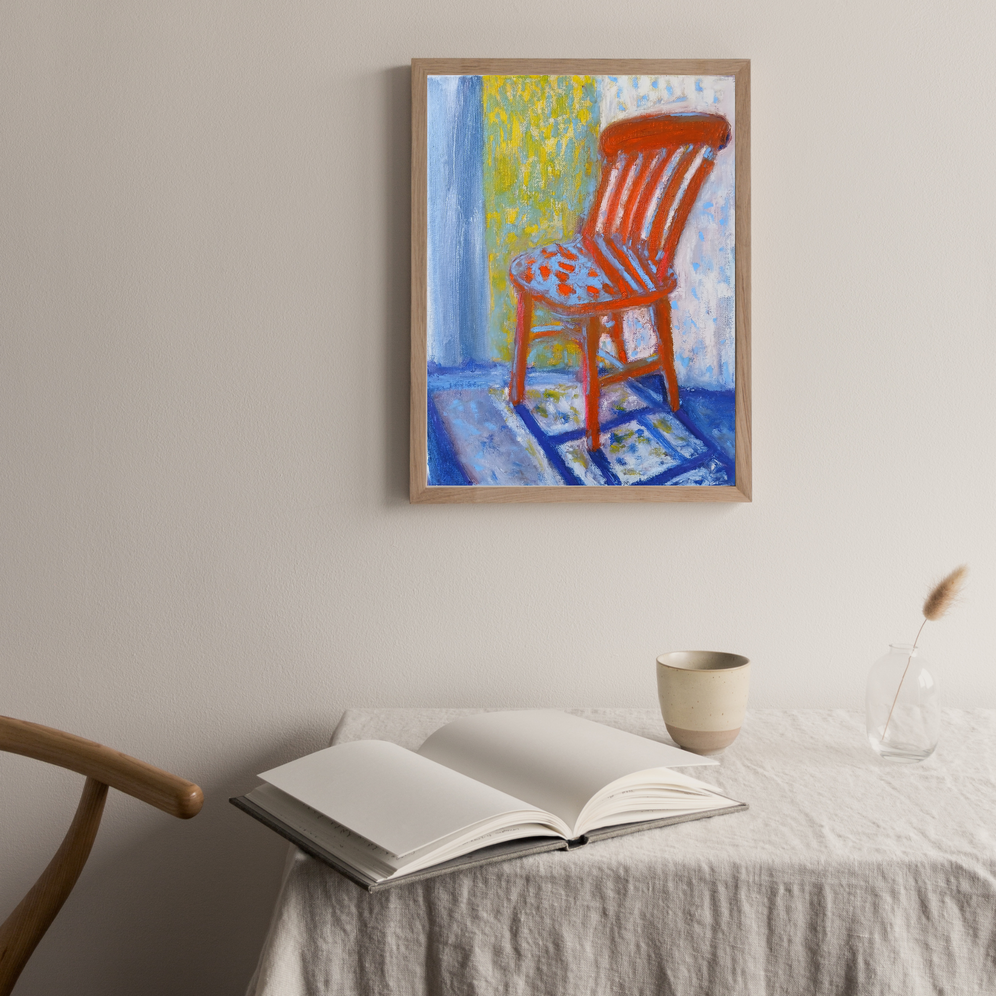 400x300mm farmhouse chair oil painting in spring sunlight with chair.png
