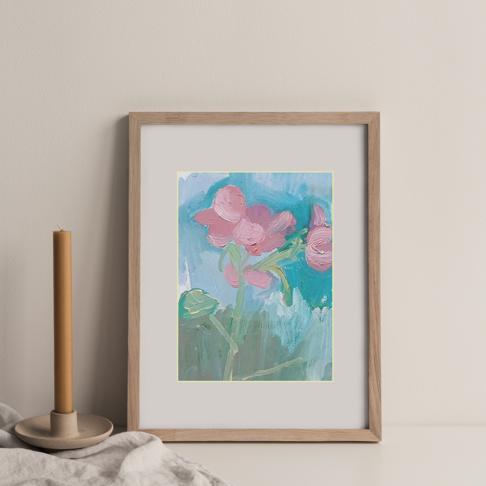 Loved ~ A small, delicate geranium flower painting in oil paint on paper