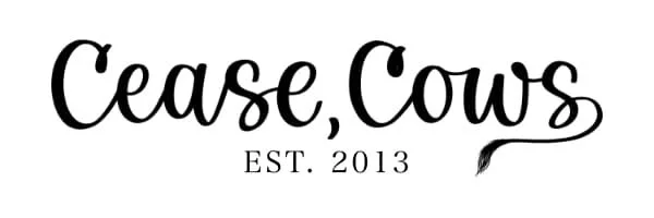 Cease, Cows logo in black and white.