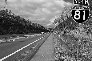A highway with a northbound Interstate 81 sign on the right side.