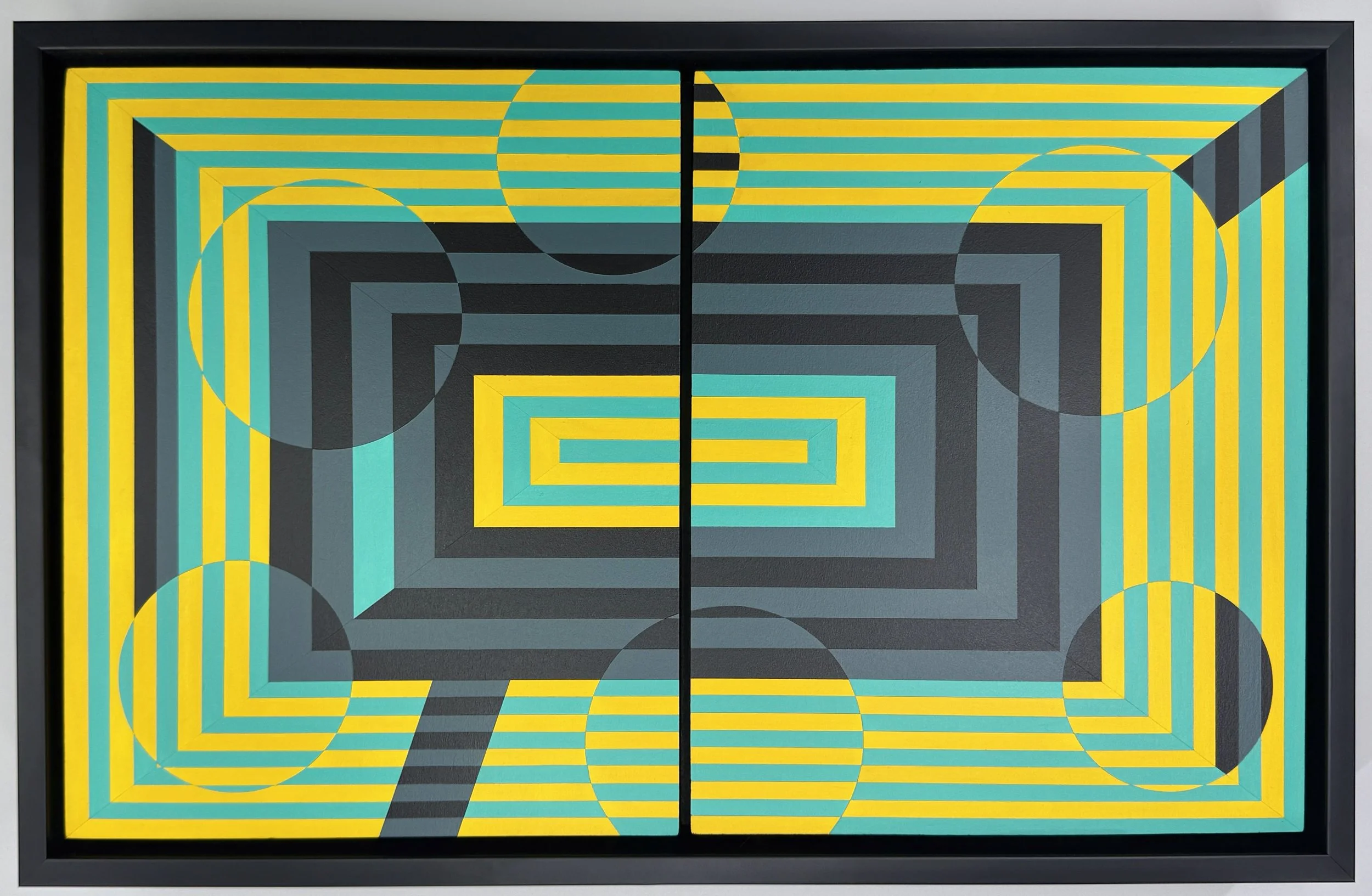 Interference, Two Panels Framed Together, 17" X 11" X 2"