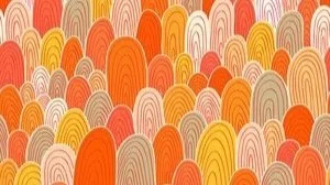 Abstract pattern of multicolored arch shapes in orange, yellow, red, and pink tones