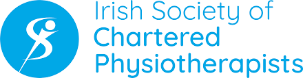 Logo of the Irish Society of Chartered Physiotherapists with a stylized figure and blue text