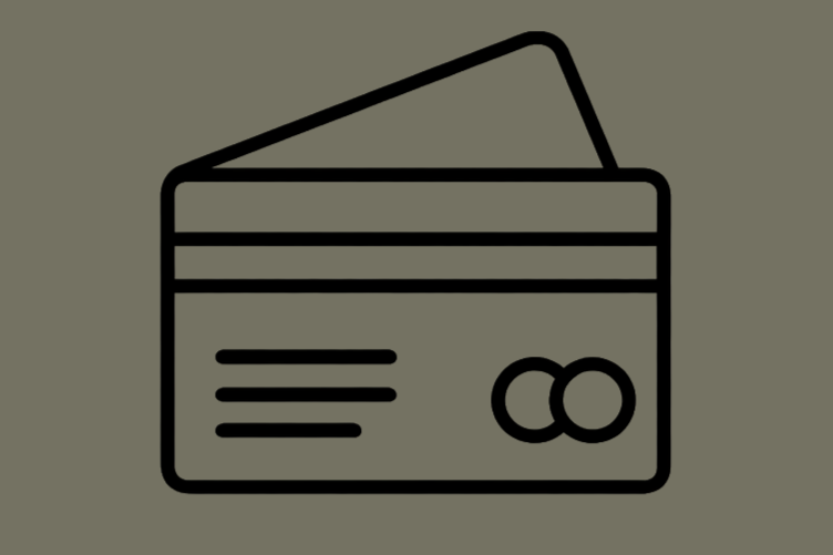 Line drawing of two credit cards, one slightly behind the other.