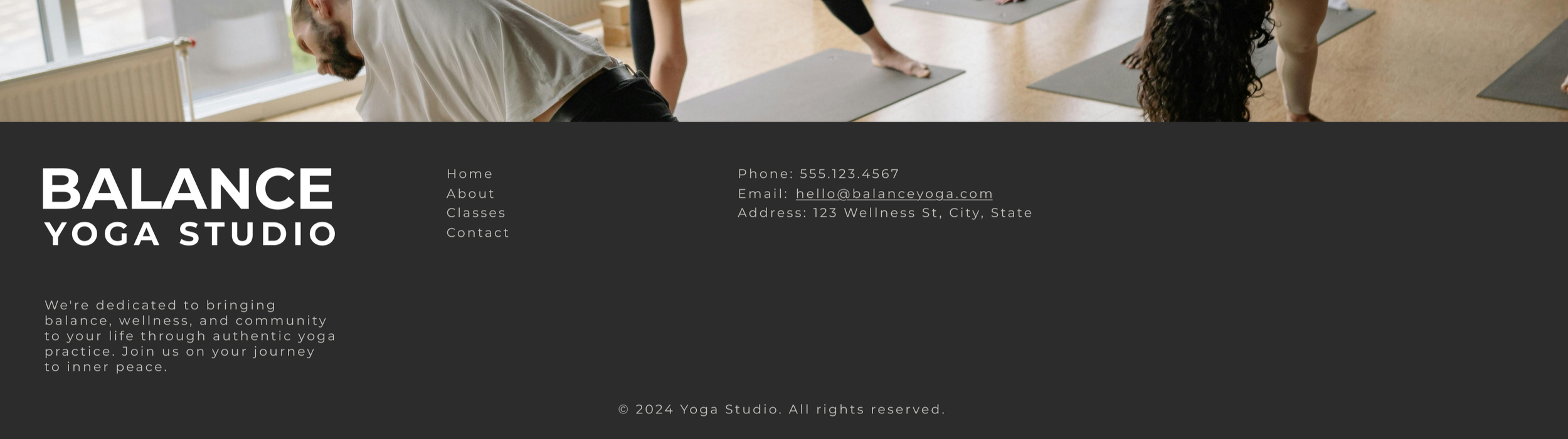 People practicing yoga in a studio with large windows, floor mats, and natural light.