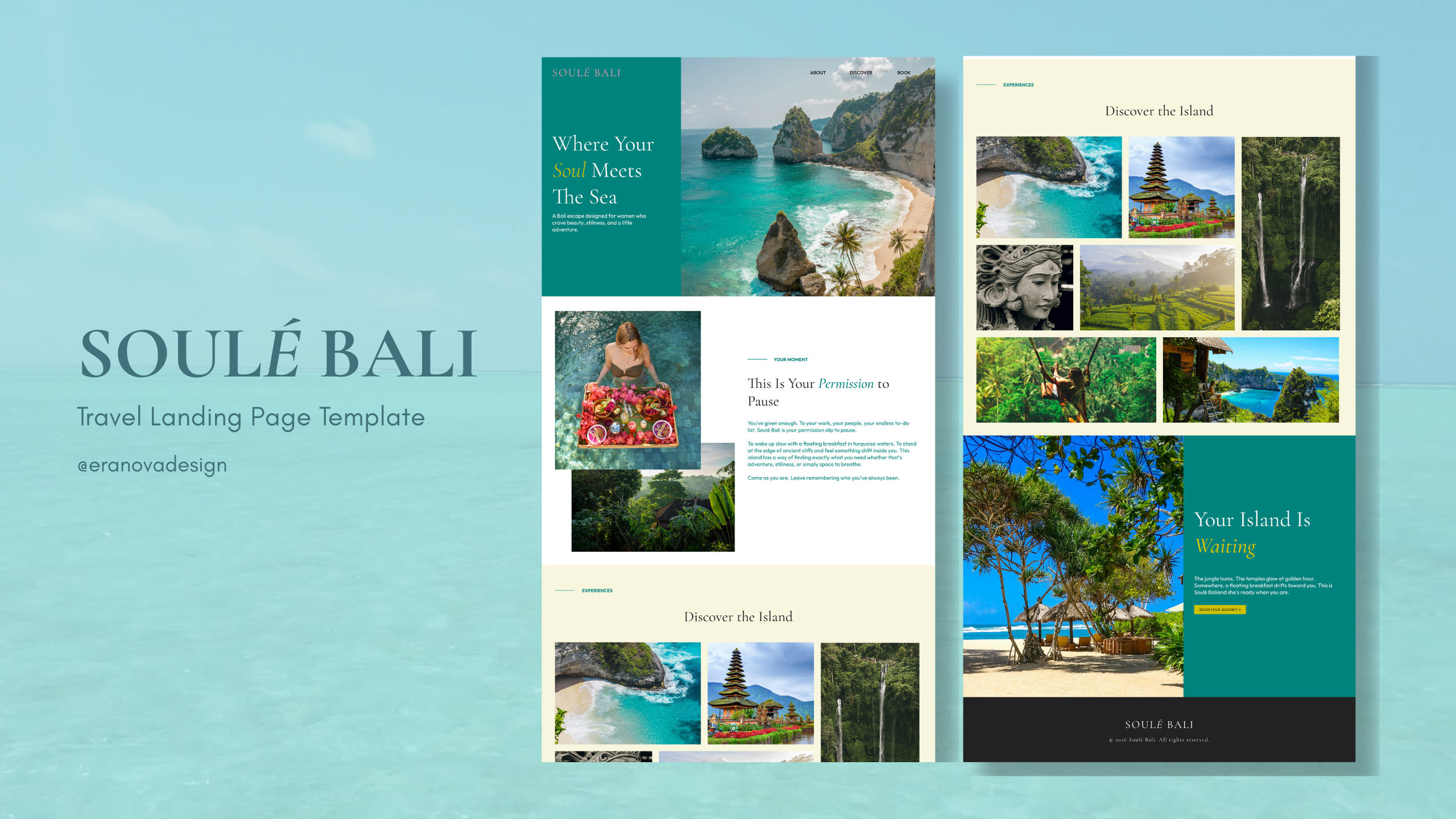 A mockup of a travel/wellness landing page
