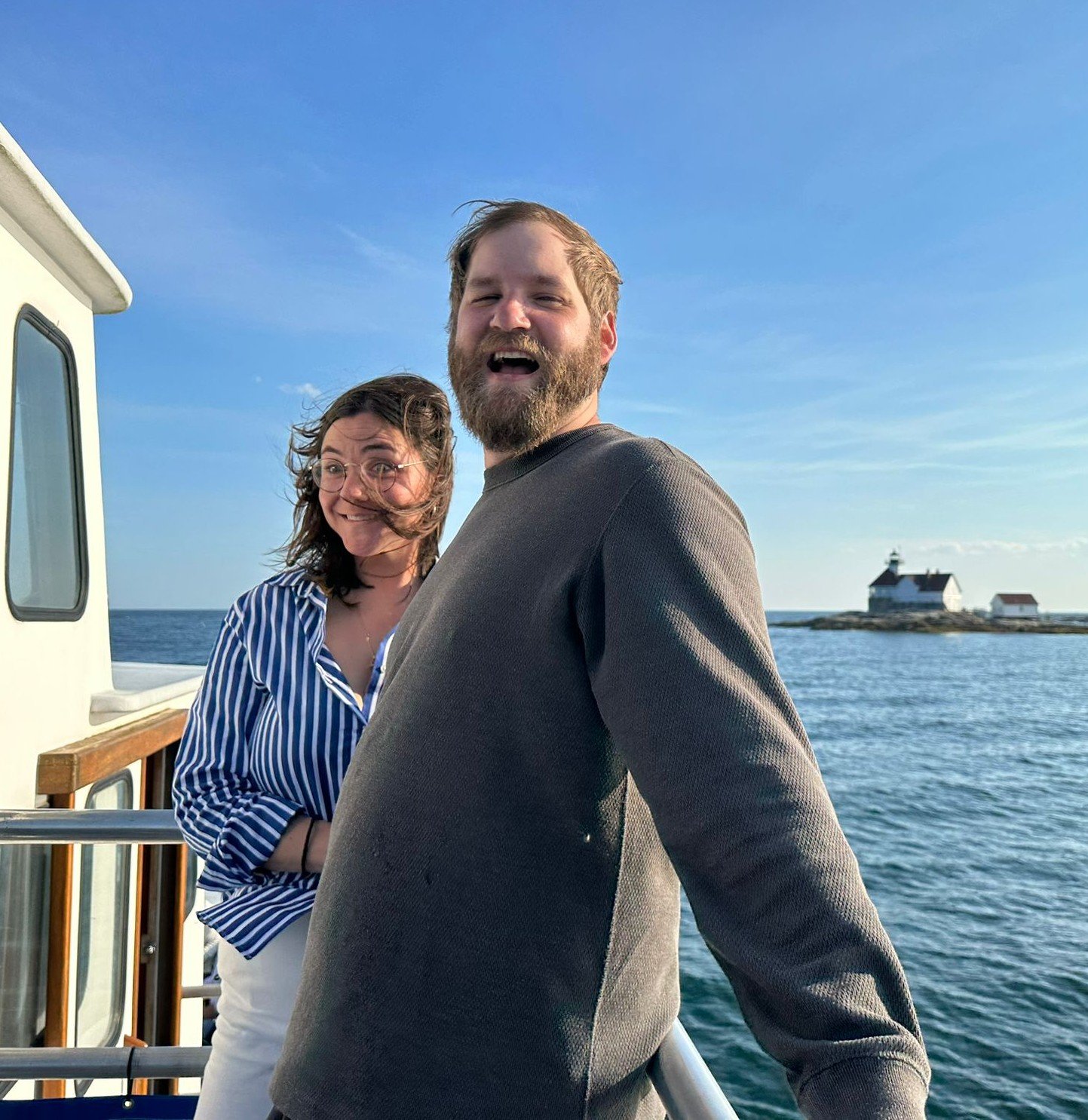 Us on a Squirrel Island lobster cruise.