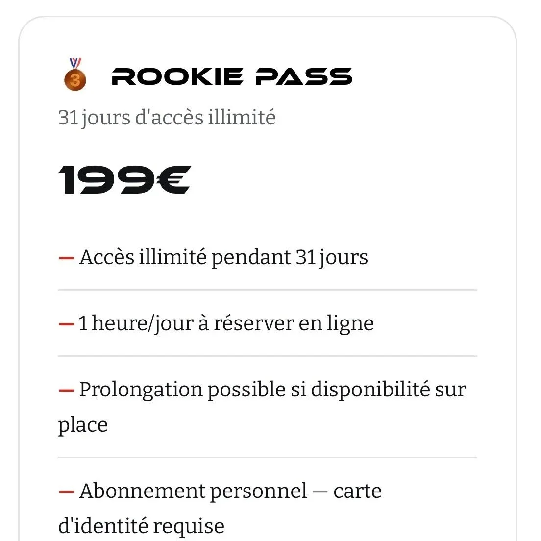 🥉 Rookie Pass 🥉 - 31 Jours illimité