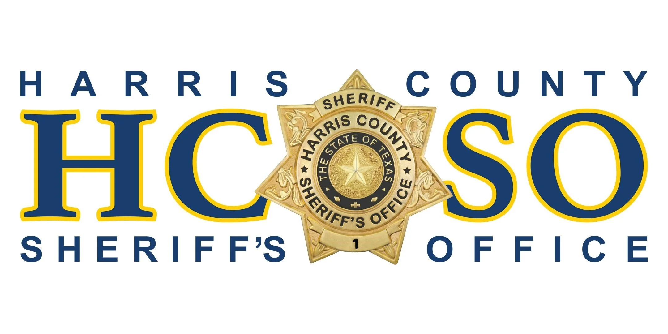 Harris County Sheriff's Office logo with a gold sheriff badge in the center, featuring the Texas state seal and the words 'Harris County Sheriff's Office.'