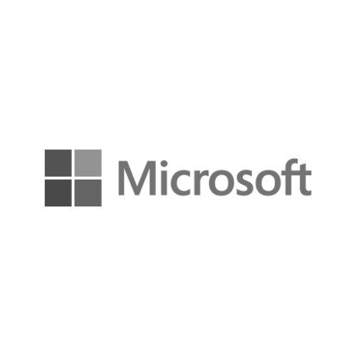 Logo Microsoft en gris sur fond noir.