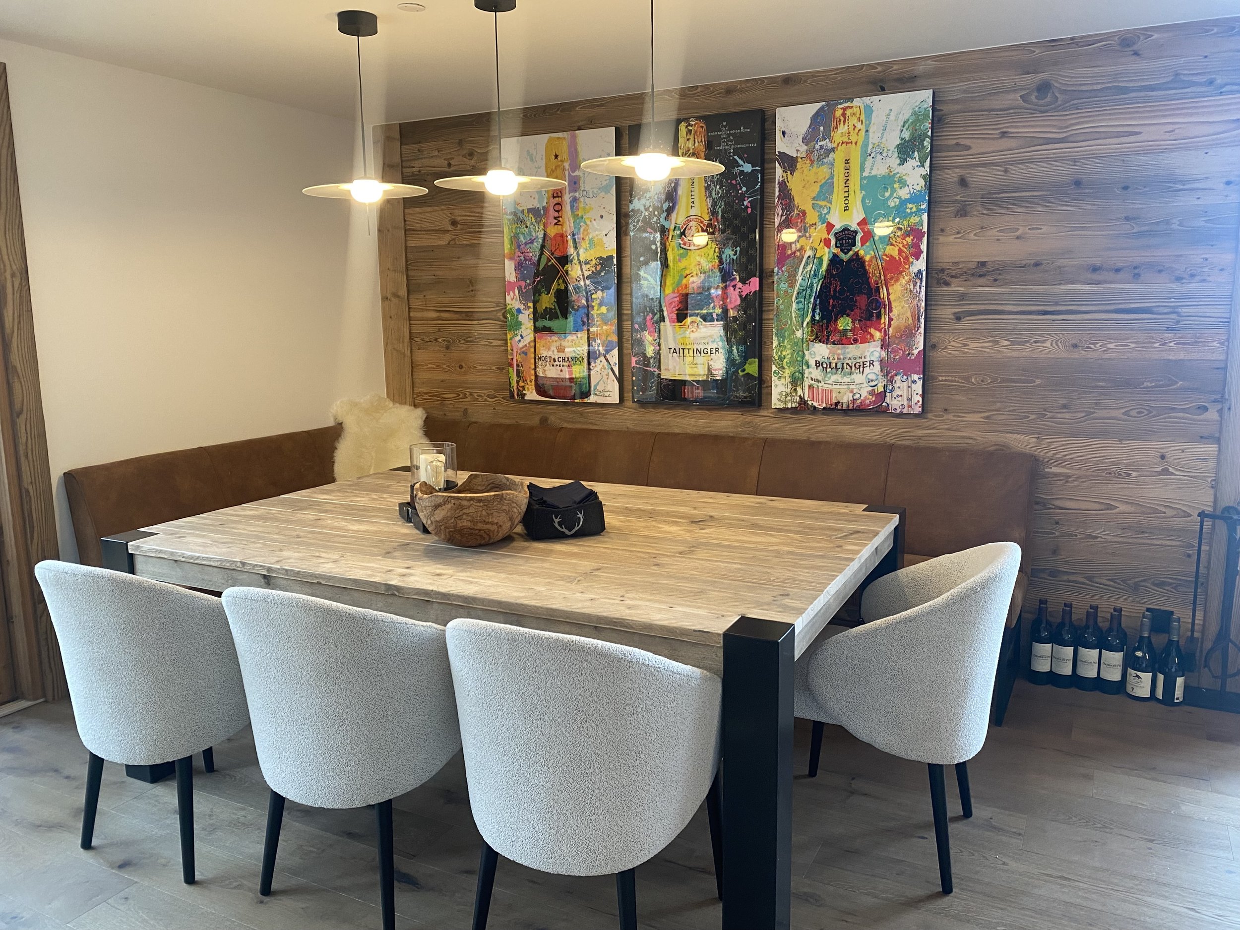A bespoke dining bench made to fit the table  supplied by the client. 