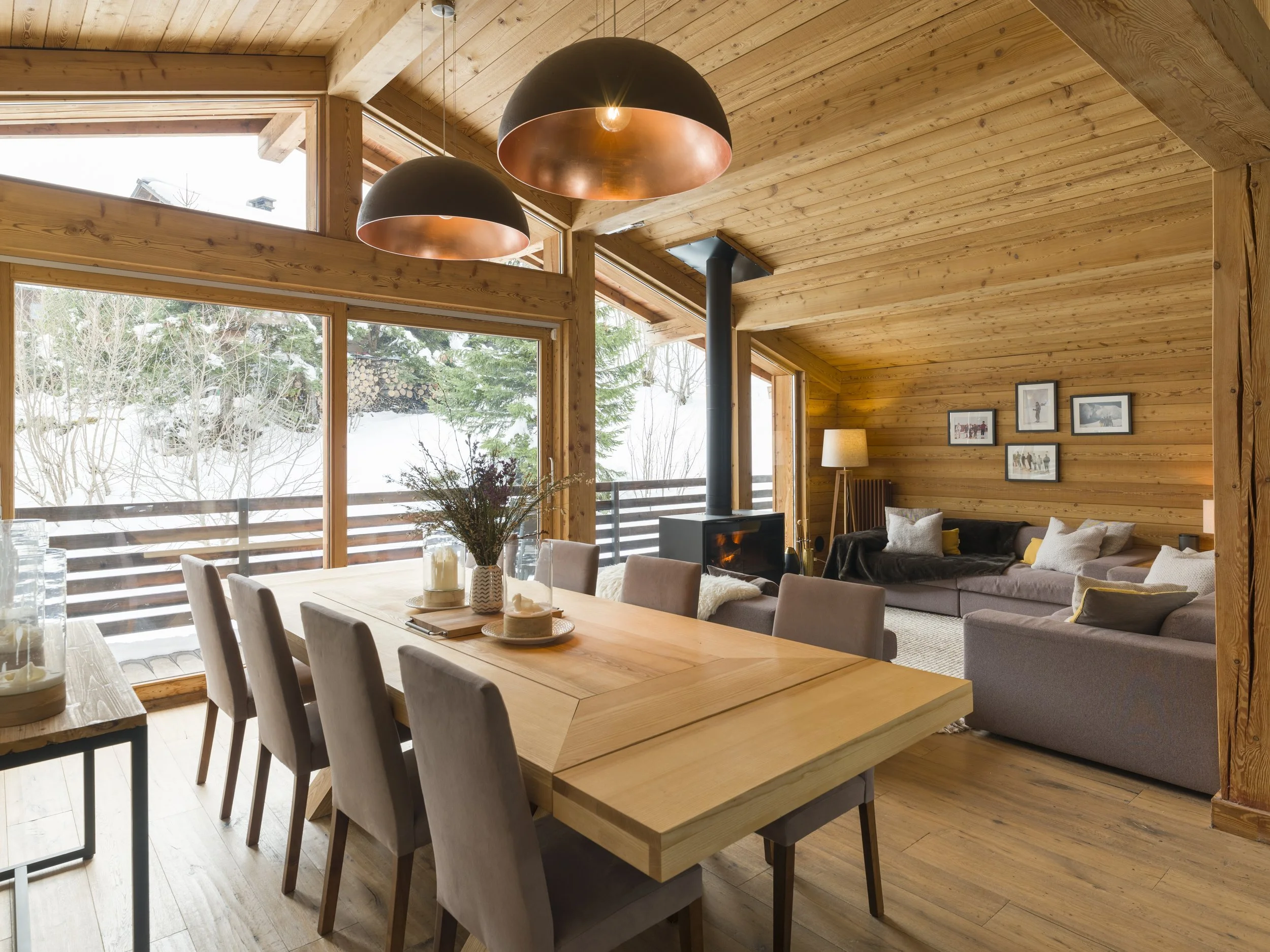 A bespoke dining table made by a local artisan with extending eaves