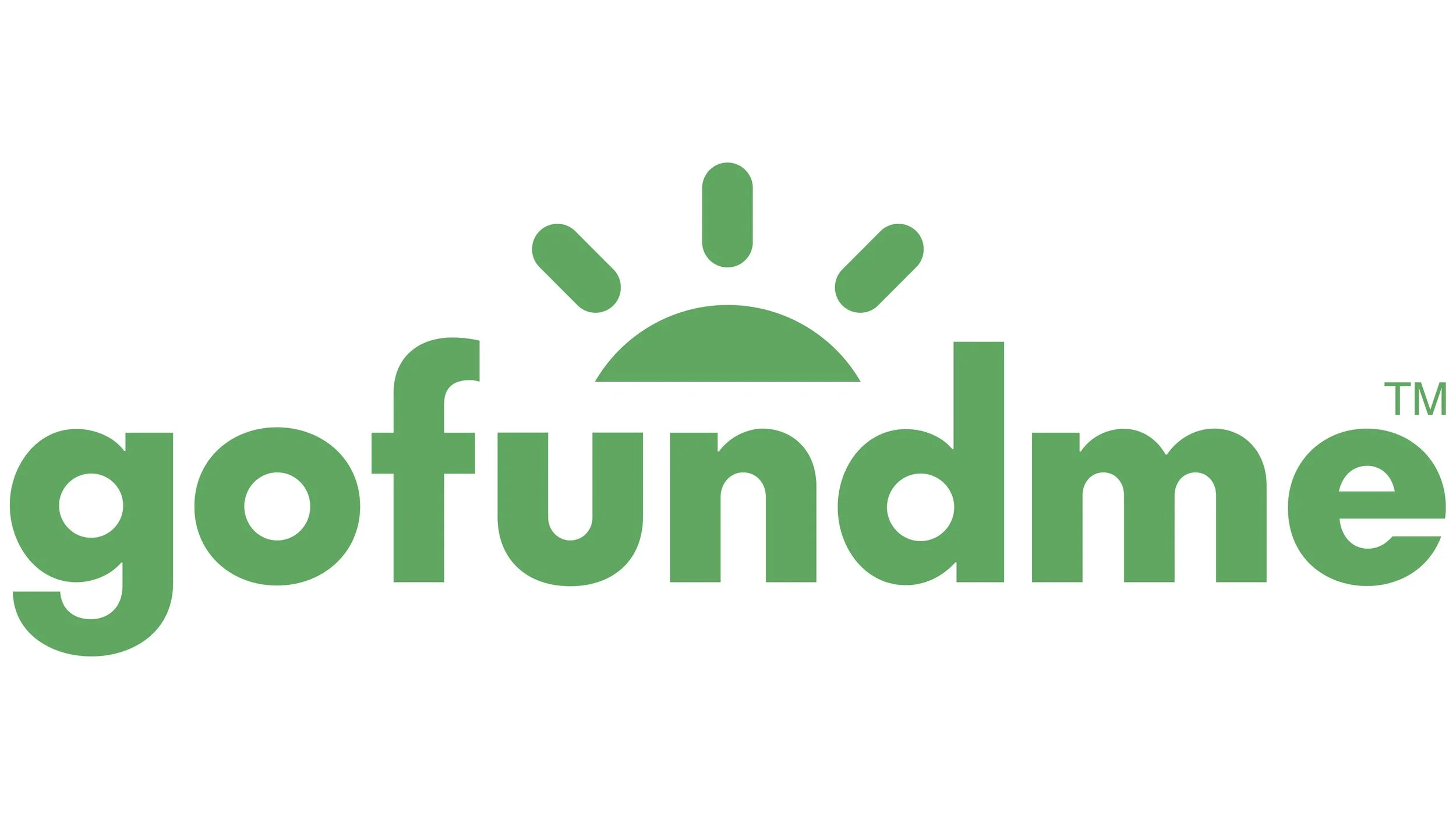 Green logo of GoFundMe with stylized sun rising above the text.