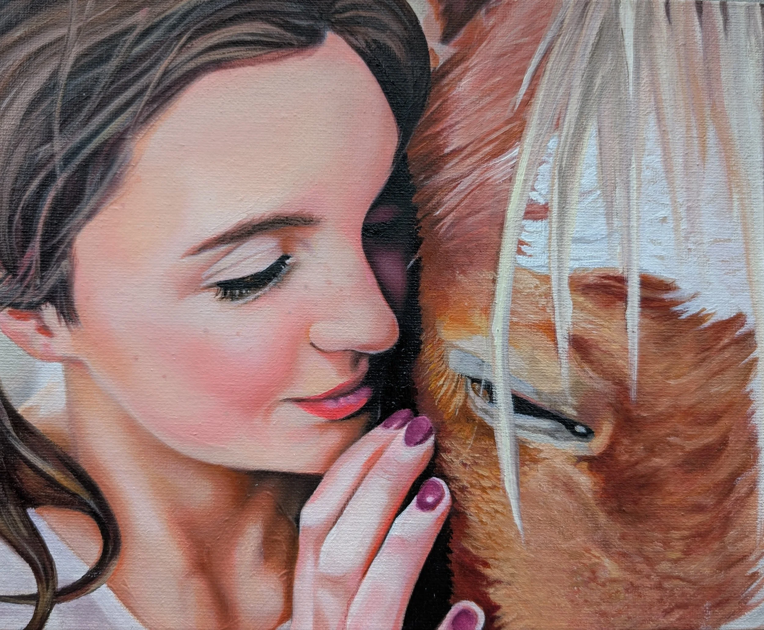 Realistic oil portrait of a young girl with her horse, painted on canvas by Brandy Mahaney