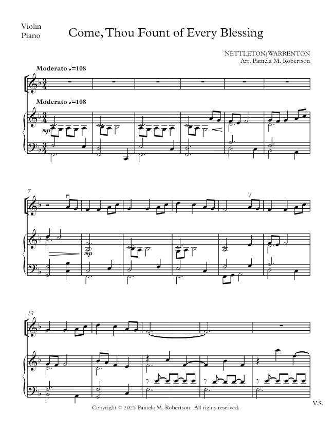 Come, Thou Fount of Every Blessing - Piano and Violin Solo