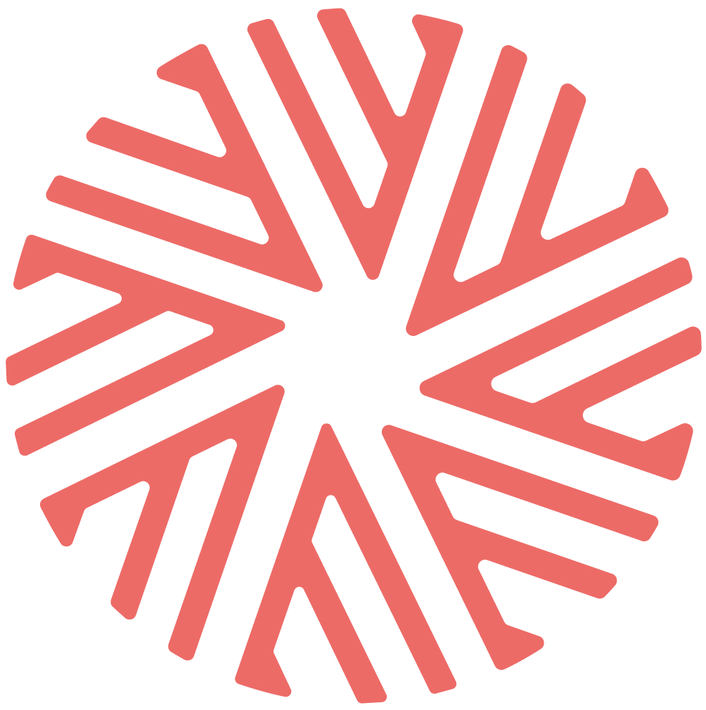 A pink snowflake with a stylized geometric design on a black background.