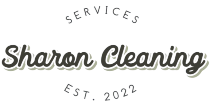 Logo for Sharon Cleaning Services, established in 2022, with the name written in a cursive font and the word 'Services' above.