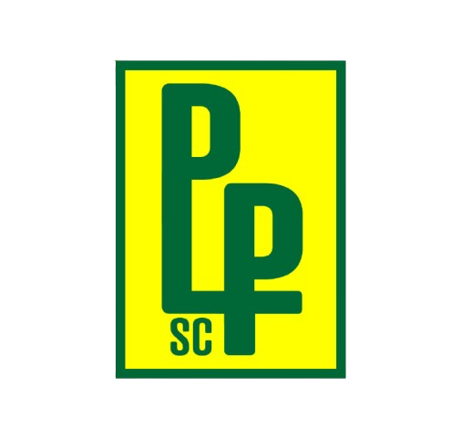 Green and yellow parking sign with the letters P and P upside down, and SC at the bottom.