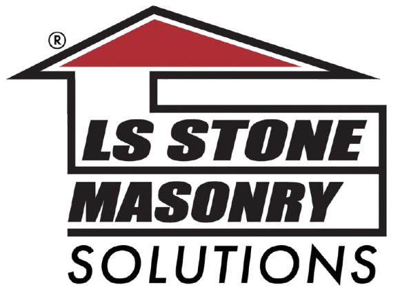 Logo for LS Stone Masonry Solutions with a house outline and bold text.