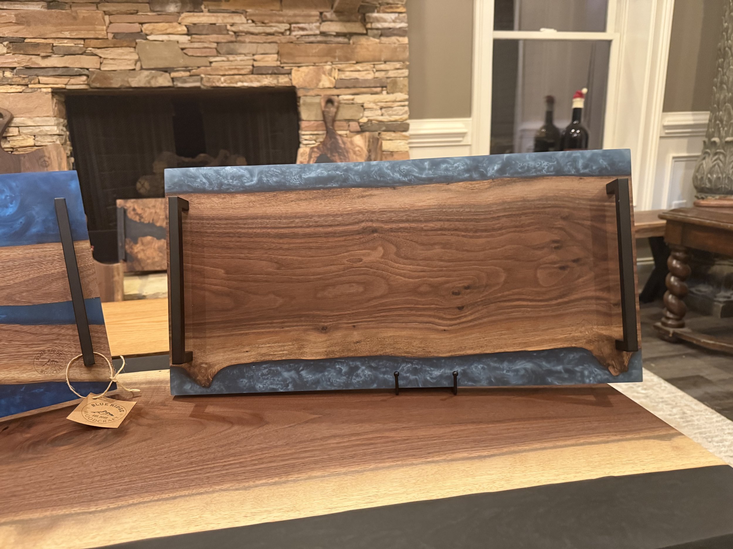 Black Walnut Serving Tray with Blue Slate Epoxy