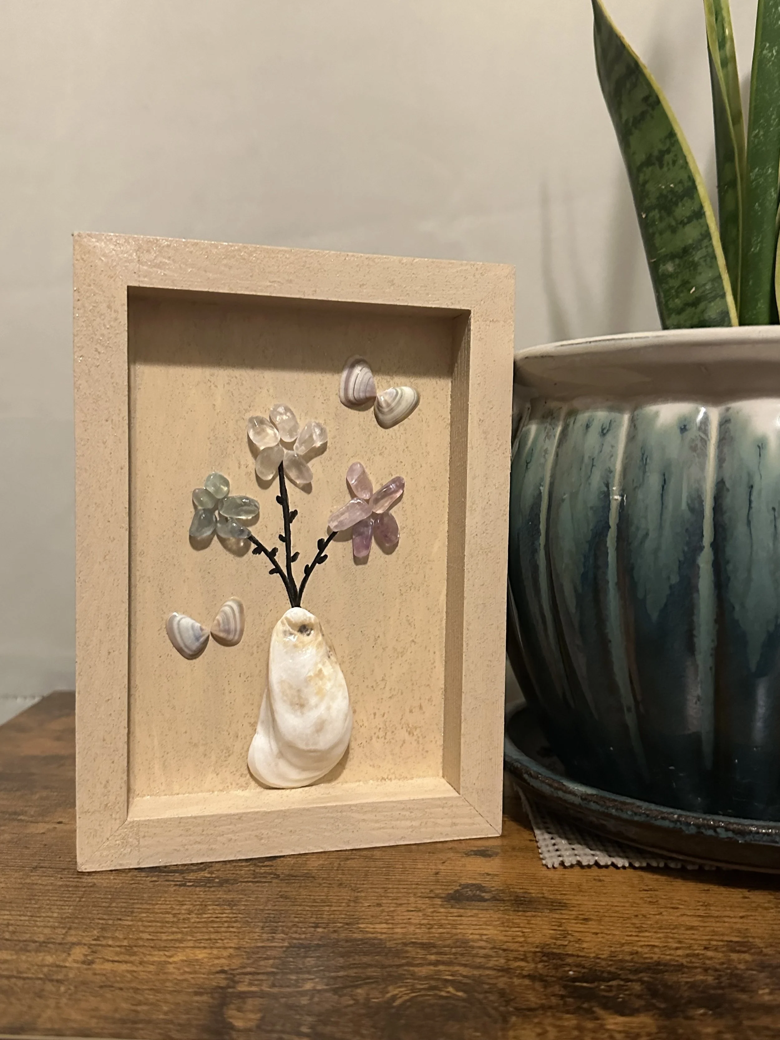 Seashell Vase with Sea glass Flowers