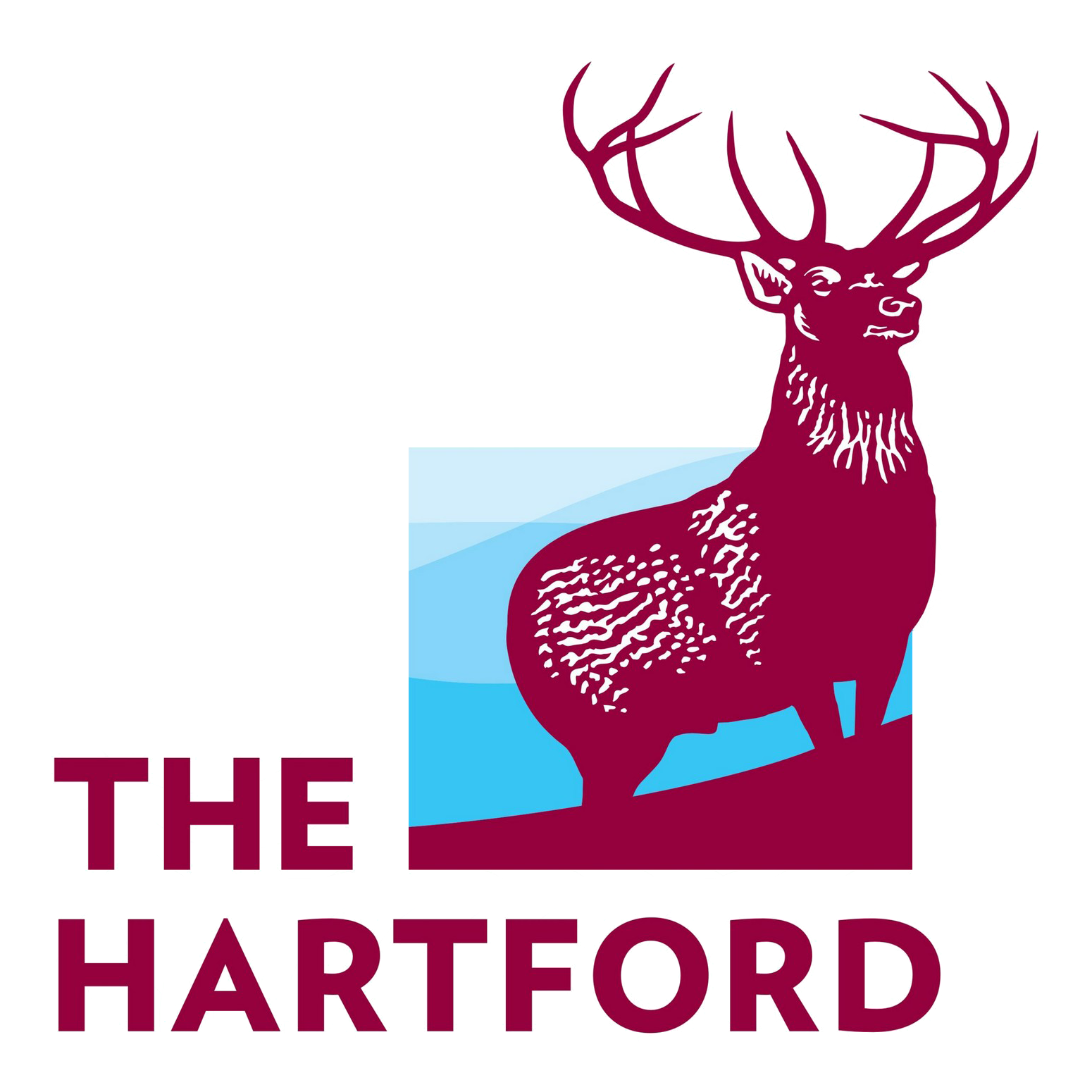 A stylized reindeer with large antlers on a blue background, with text in pink and purple reading "The Happy Herd."