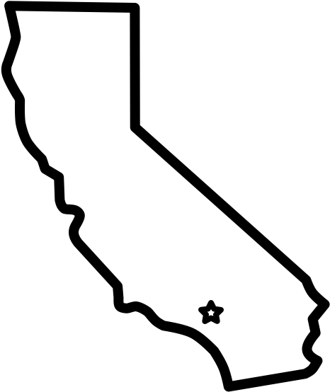 Outline of the state of California with a star marking a location.