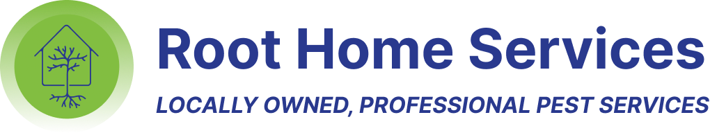 Close-up of a green background with two blue horizontal bars and an icon of a house with a tree inside it on the top left corner.