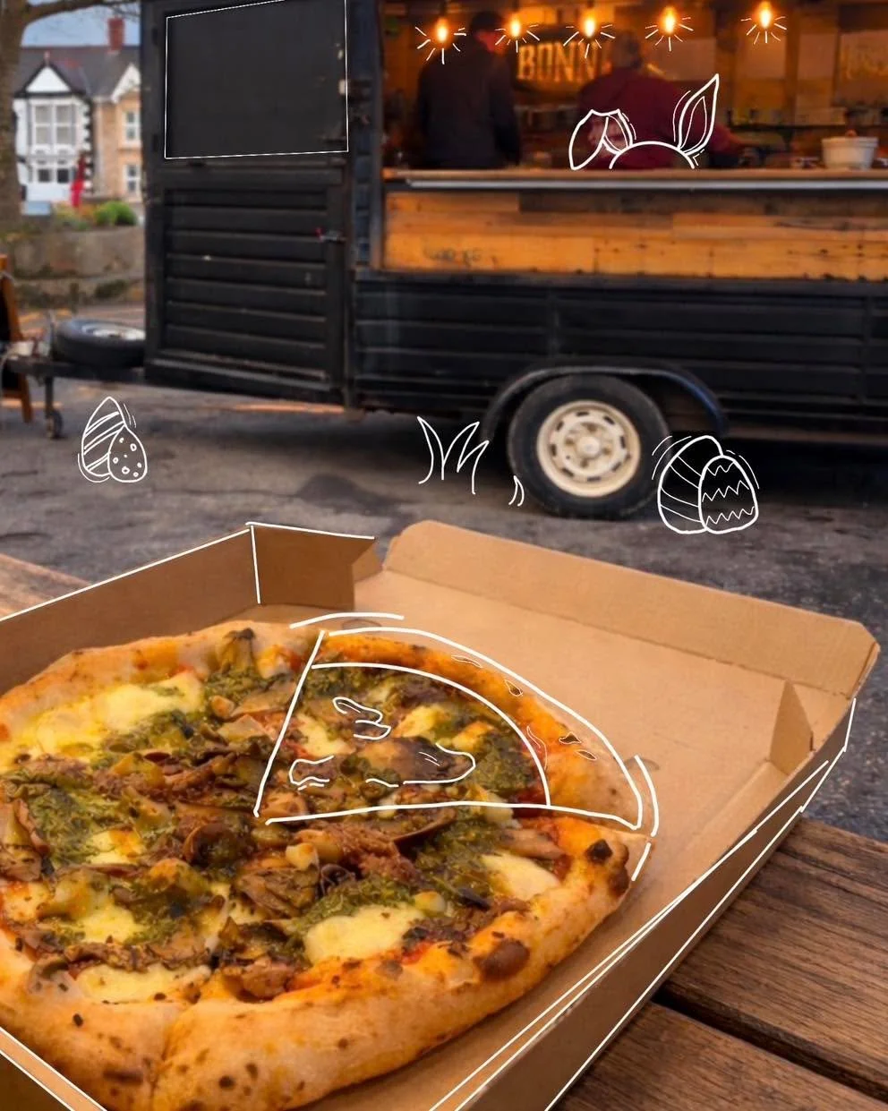 Happy Easter from team Bonni&rsquo;s!
 🐣🌸🌷🍕
However you are celebrating today make it full of good food, great company and maybe a pizza??
 
Enjoy every bite
 
See you at Penisar Mynedd, Tremerchion or The Parrot, Buckley