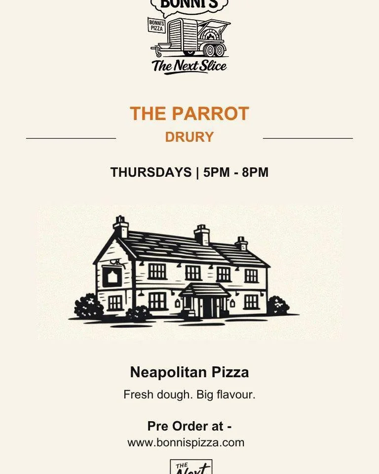 Today we&rsquo;re serving at The Parrot and The Bluebell!
Fresh pizzas, cold drinks &amp; the perfect pub stop
📍 Find us there from 5-8pm
Don&rsquo;t miss it! #bonnis #pizza #bonnispizza