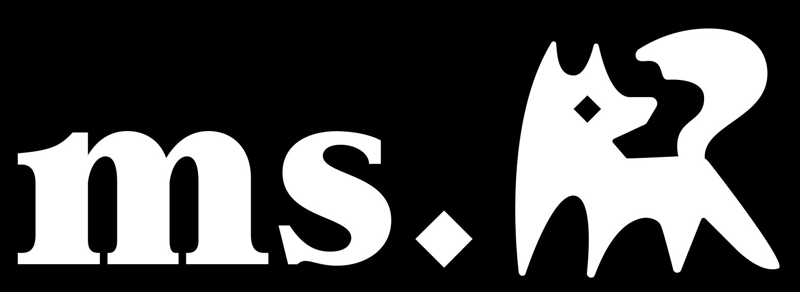 Texto en negro y blanco en el que se puede ver las letras "ms." con el logo de la marca.