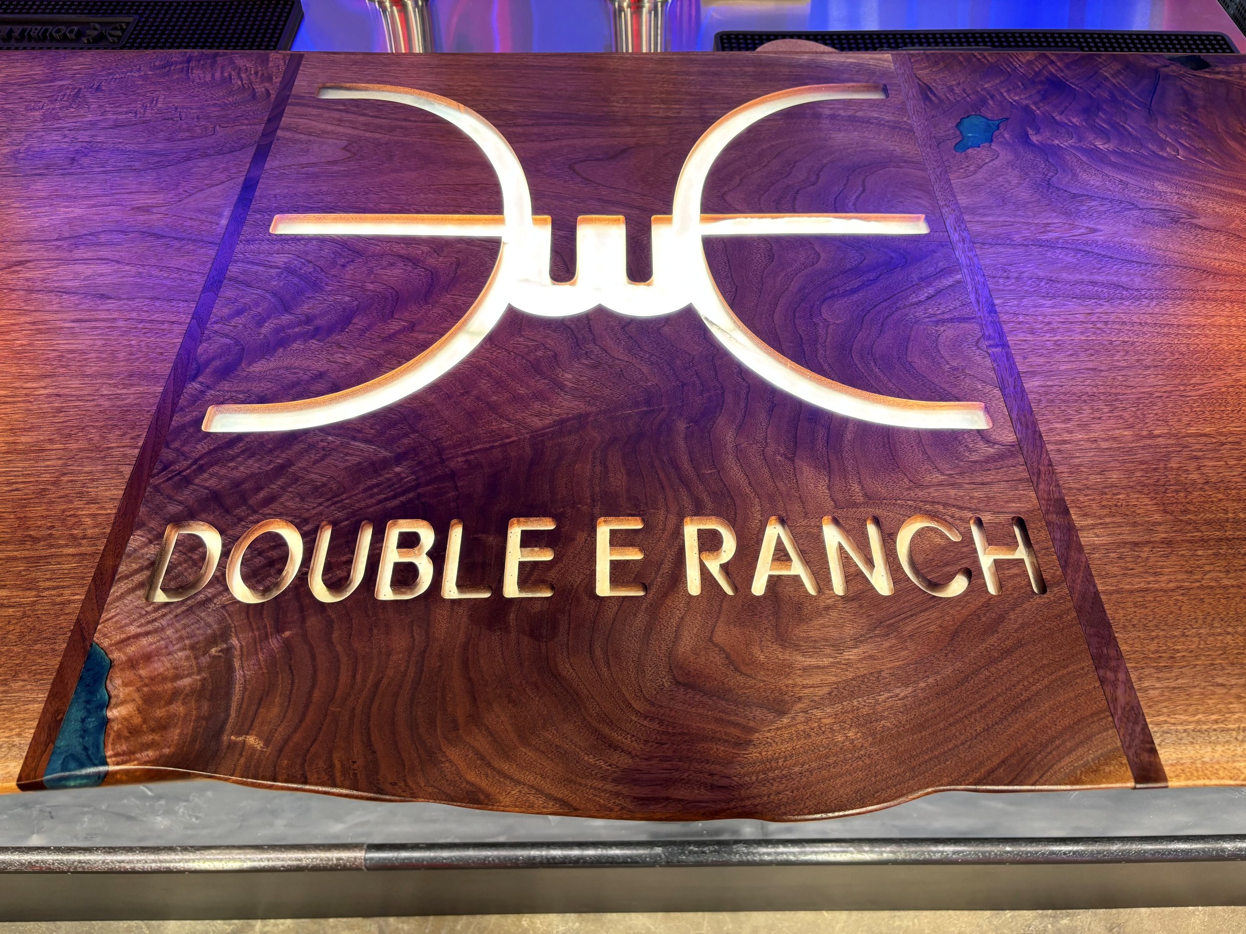 Black Walnut Bar Top, Logo/LED Design