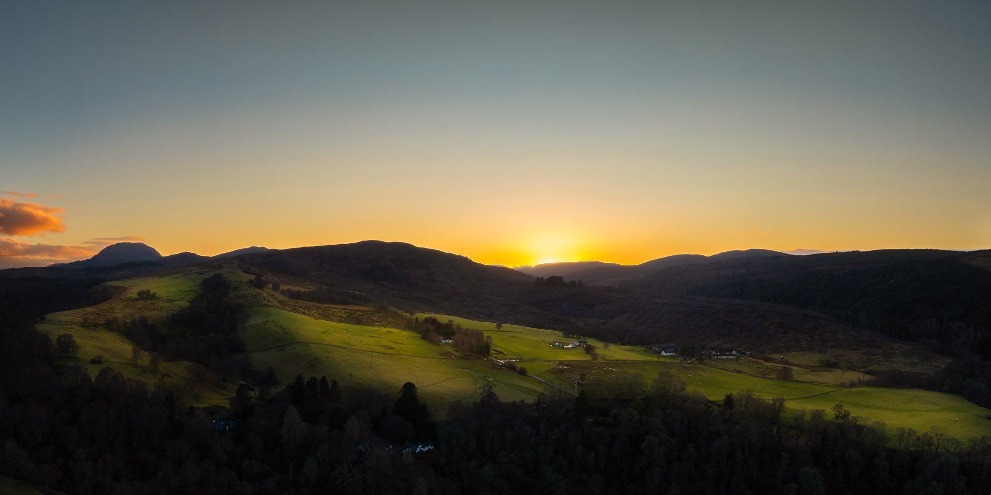 Sunset over Glen Coiltie, Drumnadrochit with Meal Fuar-mhonaidh in the background.