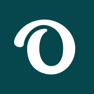 White letter 'O' on a dark teal background.