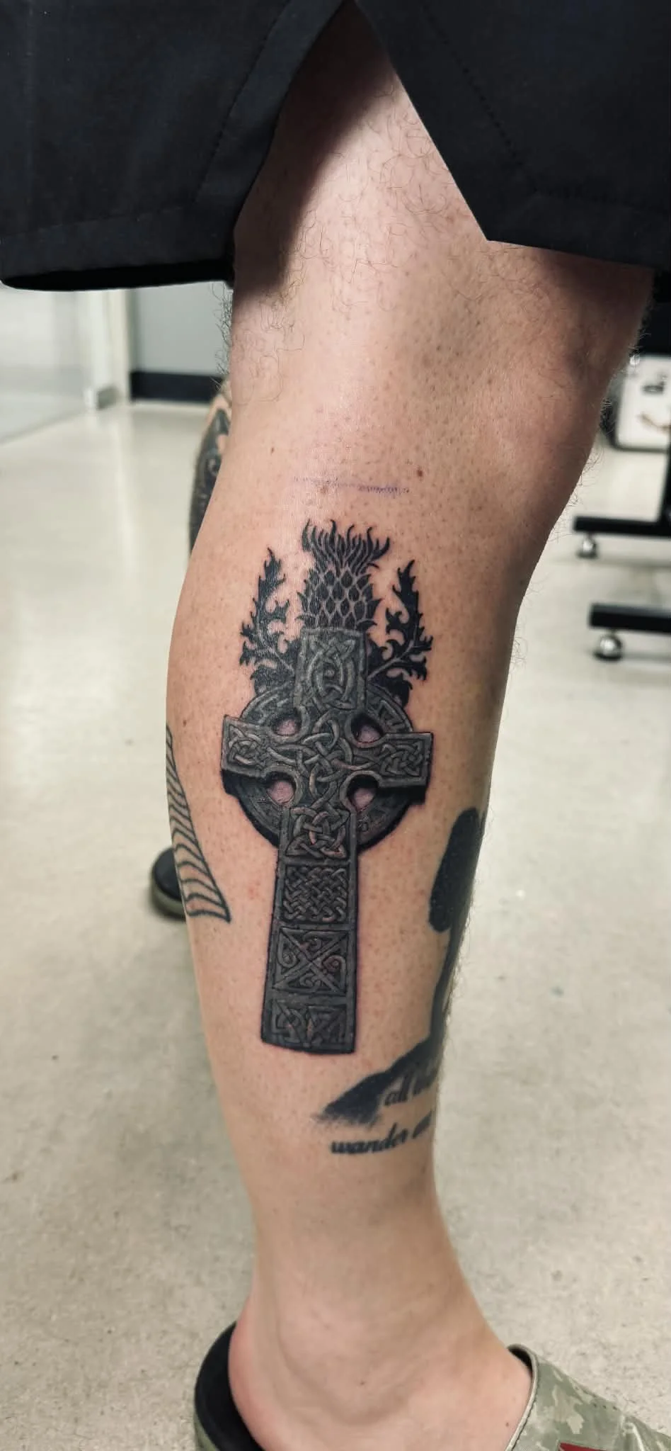 Family Crescent Tattoo in Black and Grey Tattoo style done in Southern Utah