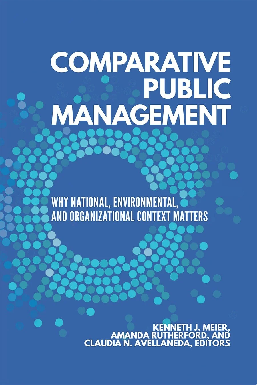 blue cover with a circular image of various dots