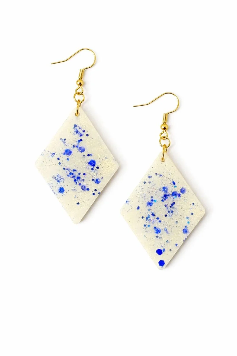 Ivory & Blue Speckle Diamond Earrings