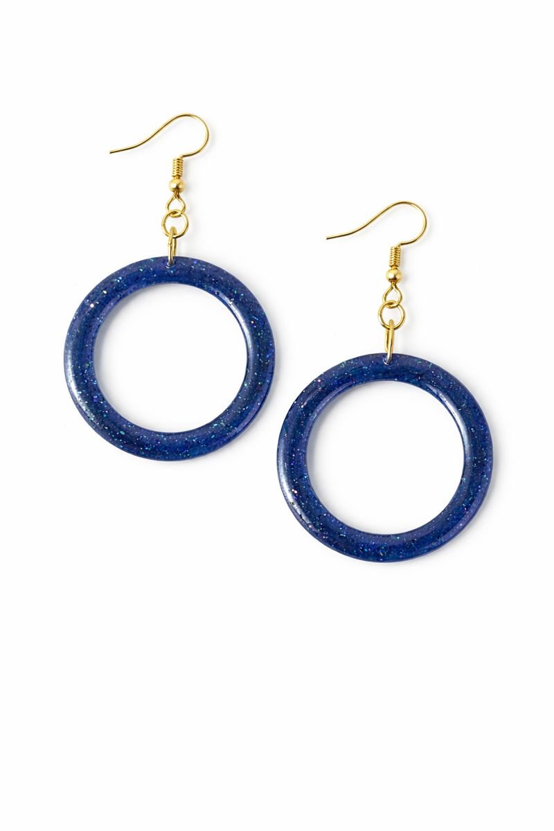 Midnight Blue Glitter Hoop Earrings