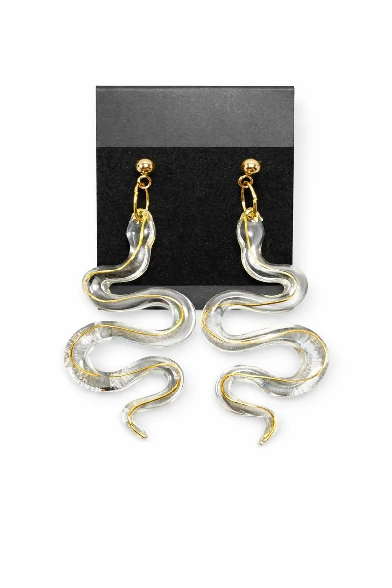 Golden Serpent Resin Earrings