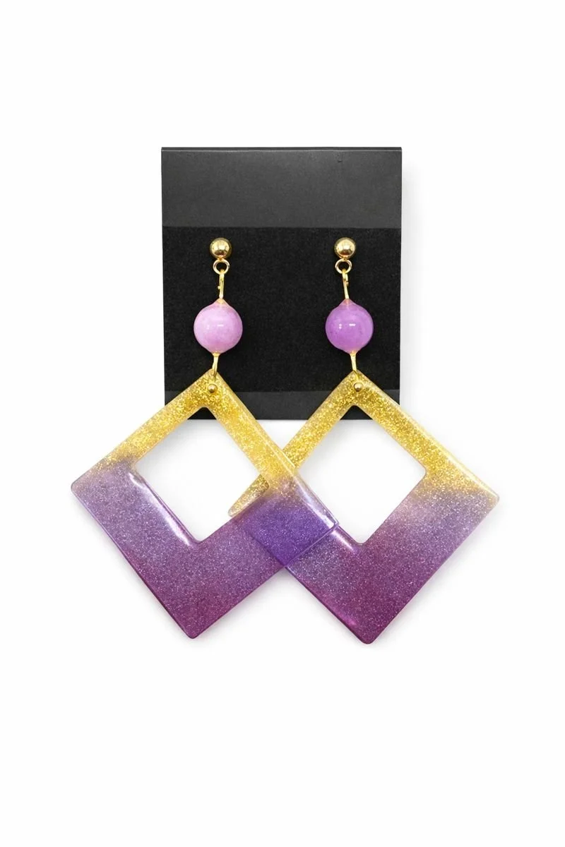 Purple and Gold Geometric Drop Earrings