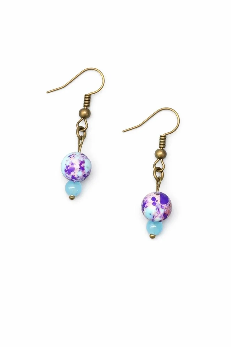 Purple and Aqua Bead Drop Earrings