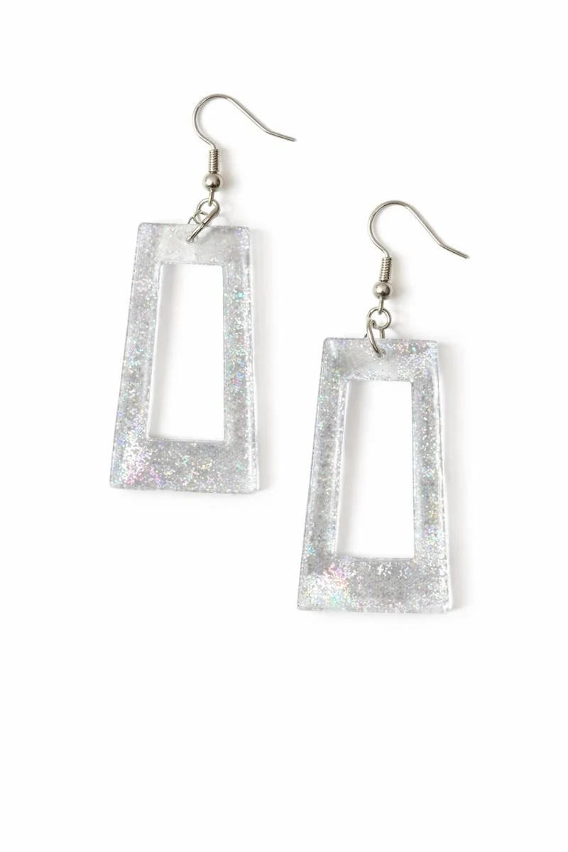 Crystal Clear Glitter Frame Earrings